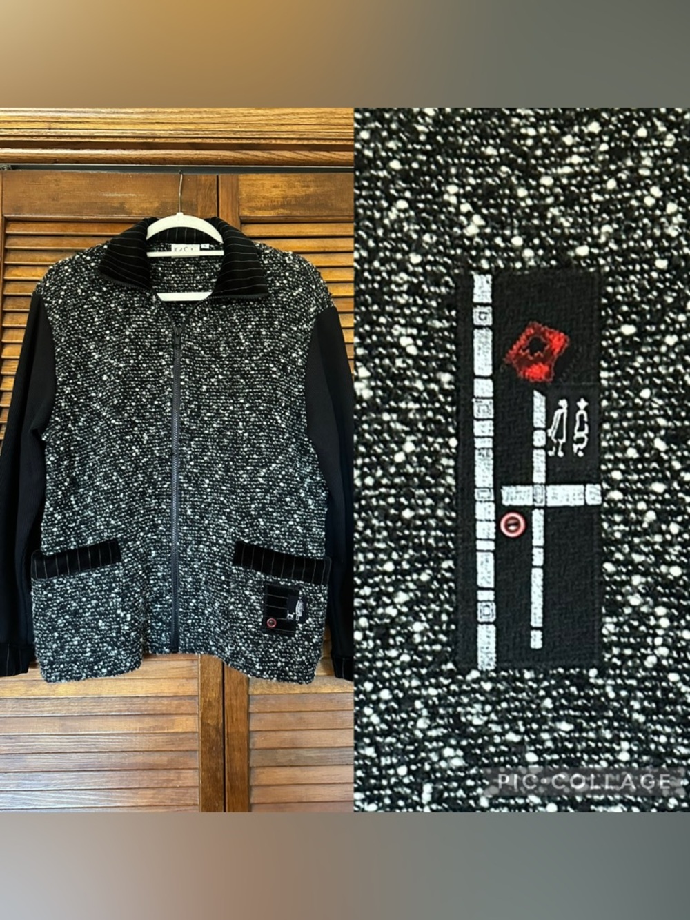 Y2K K.d. Spring Black & White boucle and velvet Zip-Front Jacket